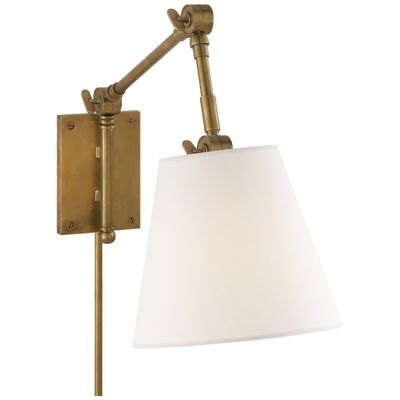 Suzanne Kasler Graves Pivoting Sconce in Hand-Rubbed Antique Brass with Linen Shade Wall Light W8