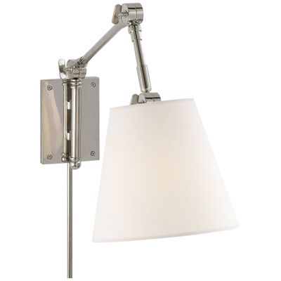 Suzanne Kasler Graves Pivoting Sconce in Polished Nickel with Linen Shade Wall Light W8