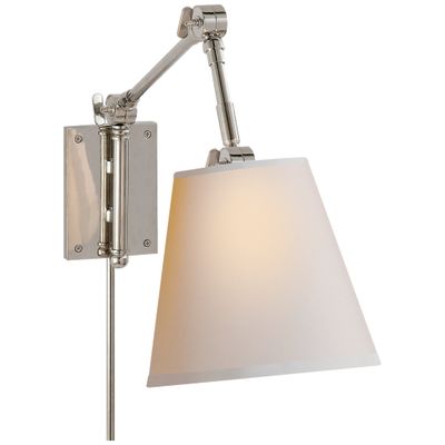 Suzanne Kasler Graves Pivoting Sconce in Polished Nickel with Natural Paper Shade Wall Light W8