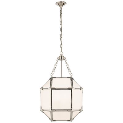 Suzanne Kasler Morris Small Lantern in Polished Nickel with White Glass Ceiling Light W13.5