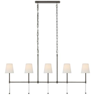 Suzanne Kasler Camille Medium Linear Chandelier in Bronze with Linen Shades Ceiling Light W53.25