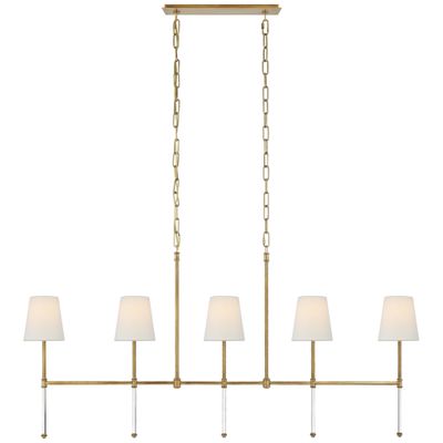 Suzanne Kasler Camille Medium Linear Chandelier in Hand-Rubbed Antique Brass with Linen Shades Ceiling Light W53.25