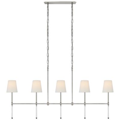 Suzanne Kasler Camille Medium Linear Chandelier in Polished Nickel with Linen Shades Ceiling Light W53.25