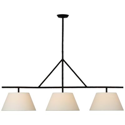Suzanne Kasler Collette Large Linear Pendant in Aged Iron with Linen Shade Ceiling Light W57.5
