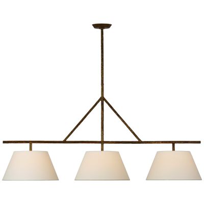 Suzanne Kasler Collette Large Linear Pendant in Gilded Iron with Linen Shade Ceiling Light W57.5