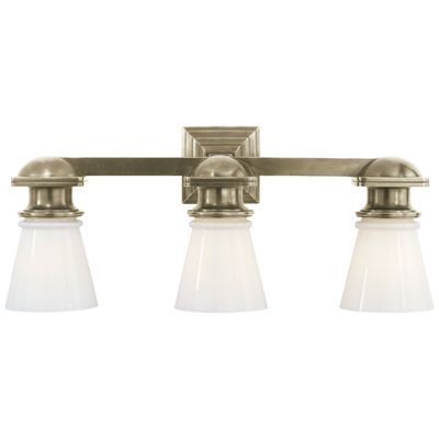 Chapman & Myers New York Subway Triple Light in Antique Nickel with White Glass Wall Light W22.75