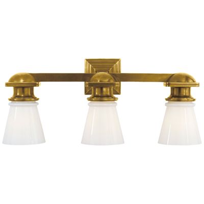 Chapman & Myers Boston Functional Double Light in Hand-Rubbed Antique Brass  with White Glass