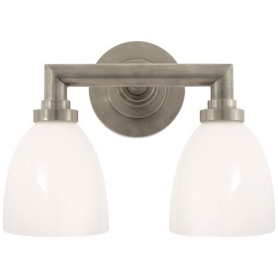 Chapman & Myers Wilton Double Bath Light in Antique Nickel with White Glass Wall Light W13