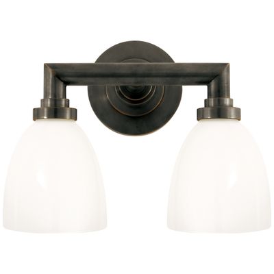 Chapman & Myers Wilton Double Bath Light in Bronze with White Glass Wall Light W13