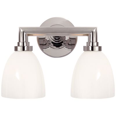 Chapman & Myers Wilton Double Bath Light in Chrome with White Glass Wall Light W13