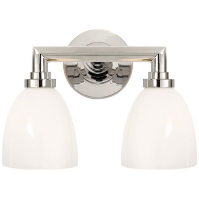 Chapman & Myers Wilton Double Bath Light in Polished Nickel with White Glass Wall Light W13