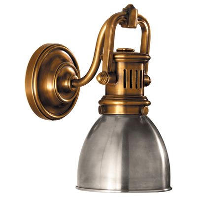 Chapman & Myers Yoke Suspended Sconce in Hand-Rubbed Antique Brass with Antique Nickel Shade Wall Light W5