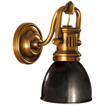 Chapman & Myers Yoke Suspended Sconce in Hand-Rubbed Antique Brass with Bronze Shade Wall Light W5