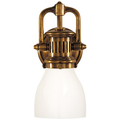 Chapman & Myers Boston Functional Double Light in Hand-Rubbed Antique Brass  with White Glass