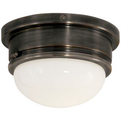 Chapman & Myers Marine Medium Flush Mount in Bronze with White Glass Ceiling Light W8.25