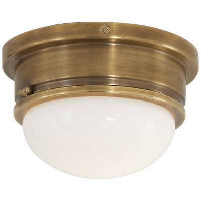 Chapman & Myers Marine Medium Flush Mount in Hand-Rubbed Antique Brass with White Glass Ceiling Light W8.25