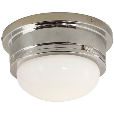 Chapman & Myers Marine Medium Flush Mount in Polished Nickel with White Glass Ceiling Light W8.25