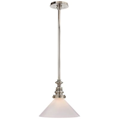 Chapman & Myers Boston Pendant in Polished Nickel with White Glass Slant Shade Ceiling Light W10