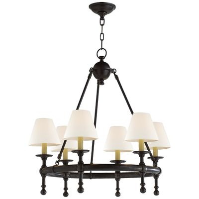 Chapman & Myers Classic Mini Ring Chandelier in Bronze with Linen Shades Ceiling Light W28