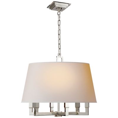 Chapman & Myers Square Tube Hanging Shade in Polished Nickel with Natural Paper Shade Ceiling Light W24