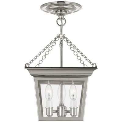 Chapman & Myers Cornice Semi-Flush Lantern in Polished Nickel Ceiling Light W9.5