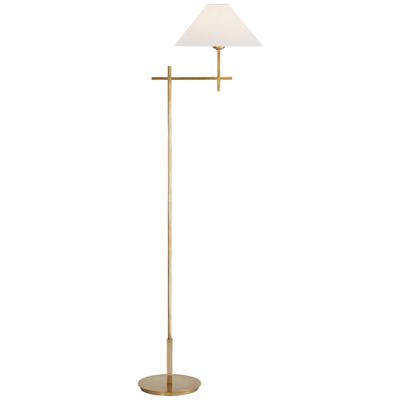 J. Randall Powers Hackney Bridge Arm Floor Lamp in Hand-Rubbed Antique Brass with Linen Shade W11.75