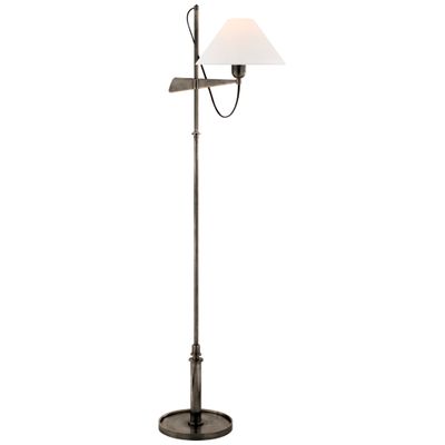 J. Randall Powers Hargett Bridge Arm Floor Lamp in Bronze with Linen Shade H50