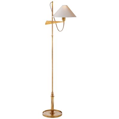 J. Randall Powers Hargett Bridge Arm Floor Lamp in Hand-Rubbed Antique Brass with Natural Paper Shade H50