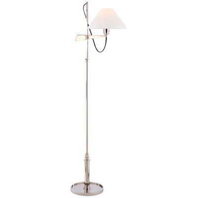 J. Randall Powers Hargett Bridge Arm Floor Lamp in Polished Nickel with Linen Shade H50