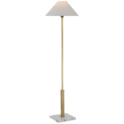 J. Randall Powers Asher Floor Lamp in Hand-Rubbed Antique Brass and Crystal with Linen Shade W14