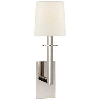 J. Randall Powers Dalston Sconce in Polished Nickel with Linen Shade Wall Light W7.5