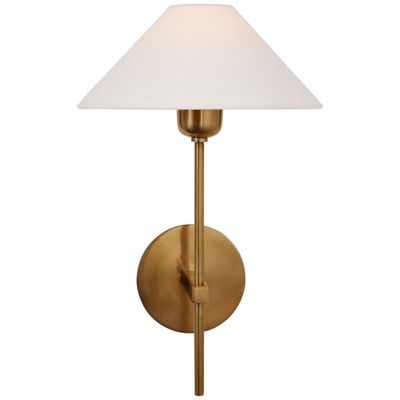 J. Randall Powers Hackney Single Sconce in Hand-Rubbed Antique Brass with Linen Shade Wall Light W9