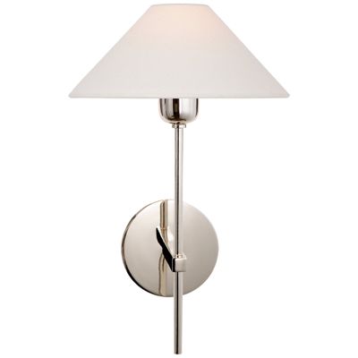 J. Randall Powers Hackney Single Sconce in Polished Nickel with Linen Shade Wall Light W9
