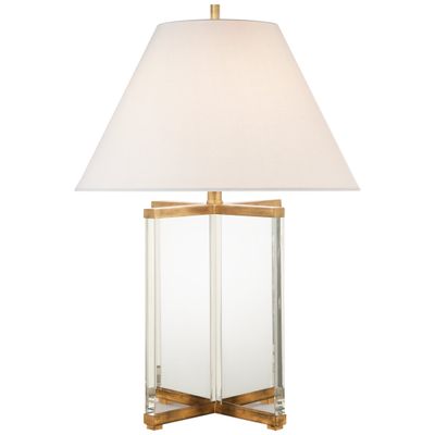 J. Randall Powers Cameron Table Lamp in Crystal and Gilded Iron with Linen Shade W19