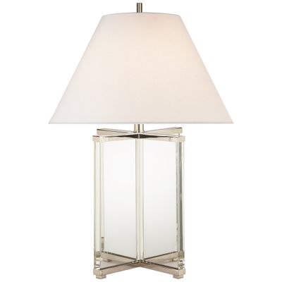 J. Randall Powers Cameron Table Lamp in Crystal and Polished Nickel with Linen Shade W19