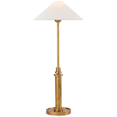 J. Randall Powers Hargett Buffet Lamp in Hand-Rubbed Antique Brass with Linen Shade Table Lamp W11.75