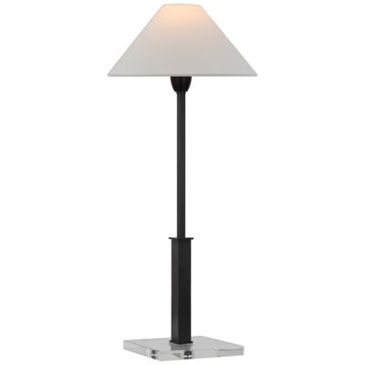 J. Randall Powers Asher Table Lamp in Bronze and Crystal with Linen Shade W11.75