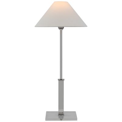 J. Randall Powers Asher Table Lamp in Polished Nickel and Crystal with Linen Shade W11.75