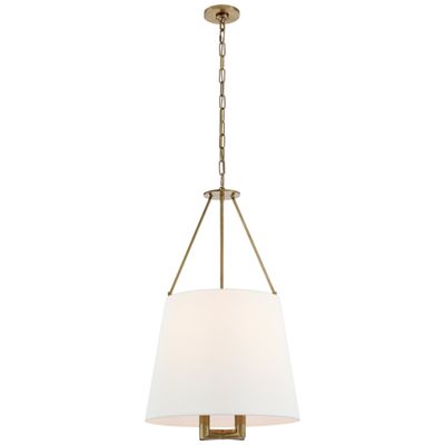 J. Randall Powers Dalston Hanging Shade in Hand-Rubbed Antique Brass with Linen Shade Ceiling Light W21.25
