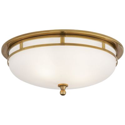 Visual Comfort Openwork Large Flush Mount in Hand-Rubbed Antique Brass with Frosted Glass Ceiling Light W13.5
