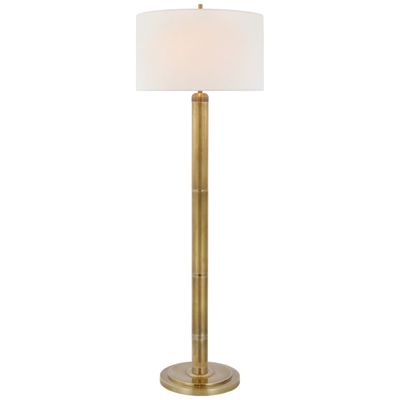 Thomas O'Brien Longacre Floor Lamp in Hand-Rubbed Antique Brass with Linen Shade W22