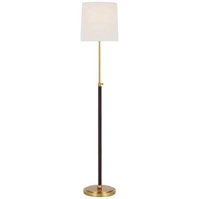 Thomas O'Brien Bryant Wrapped Floor Lamp in Hand-Rubbed Antique Brass and Chocolate Leather with Linen Shade W12