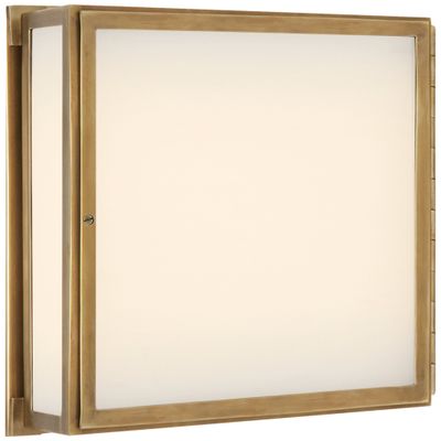 Thomas O'Brien Mercer Square Box Light in Hand-Rubbed Antique Brass with White Glass Wall Light W12