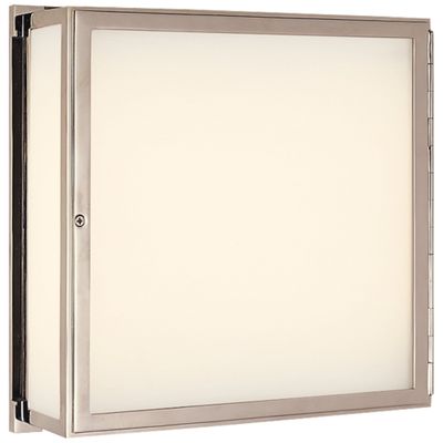 Thomas O'Brien Mercer Square Box Light in Polished Nickel with White Glass Wall Light W12