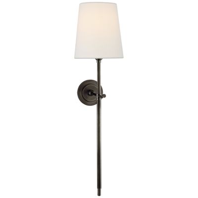 Thomas O'Brien Bryant Large Tail Sconce in Bronze with Linen Shade Wall Light W6.5