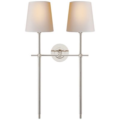 Thomas O'Brien Bryant Large Double Tail Sconce in Polished Nickel with Natural Paper Shades Wall Light W16