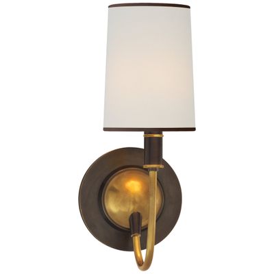 Thomas O'Brien Elkins Sconce in Bronze and Hand-Rubbed Antique Brass with Linen Shade with Black Trim Wall Light W5.5