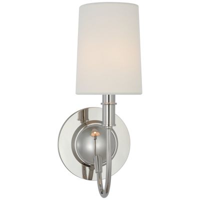 Thomas O'Brien Elkins Sconce in Polished Nickel with Linen Shade Wall Light W5.5