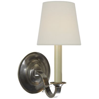Thomas O'Brien Channing Single Sconce in Bronze with Linen Shade Wall Light W6