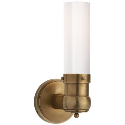 Thomas O'Brien Graydon Single Bath Light in Hand-Rubbed Antique Brass with White Glass Wall Light W4.25
